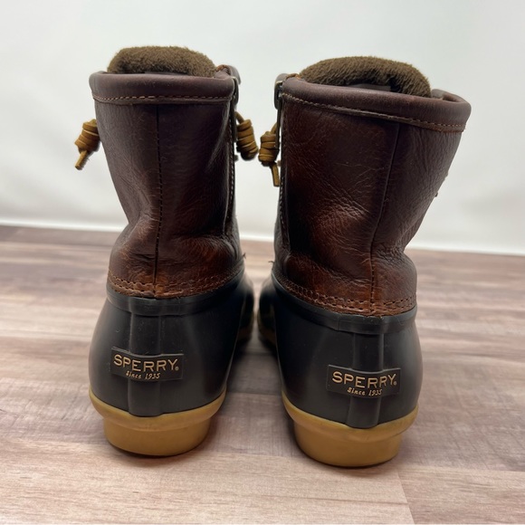 Sperry Topsider Womens 7m Brown Leather Duck Boots. Rain Boots. Side Zip. Rubber - Picture 4 of 14
